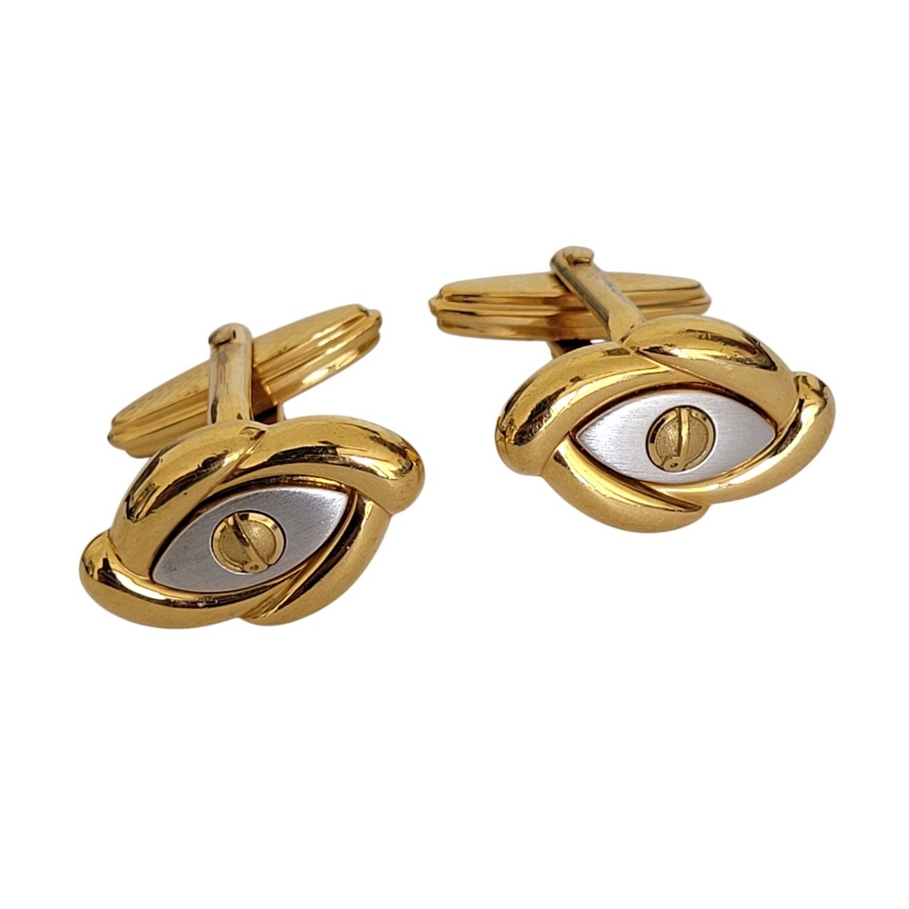 Dunhill Vintage Cufflinks Gold Silver Tone Eye Abstract Swivel Back Mens Jewelry